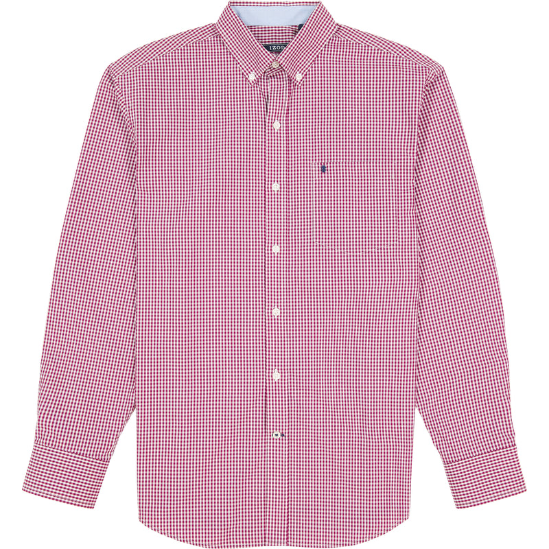 PERFORMANCE COMFORT LONG SLEEVE GINGHAM BUTTON DOWN SHIRT - BIKING RED
