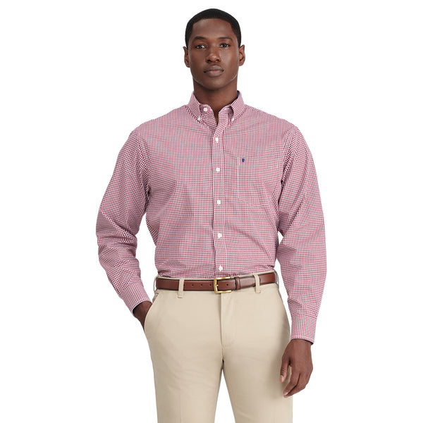 PERFORMANCE COMFORT LONG SLEEVE GINGHAM BUTTON DOWN SHIRT - BIKING RED