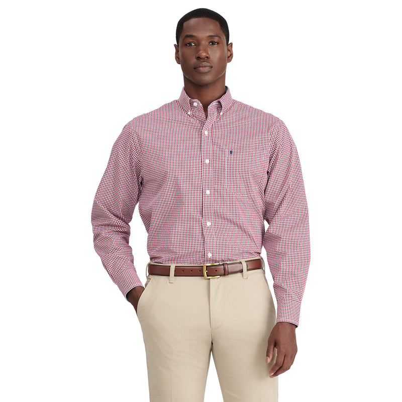PERFORMANCE COMFORT LONG SLEEVE GINGHAM BUTTON DOWN SHIRT - BIKING RED