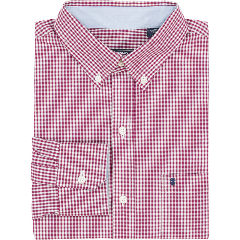 PERFORMANCE COMFORT LONG SLEEVE GINGHAM BUTTON DOWN SHIRT - BIKING RED