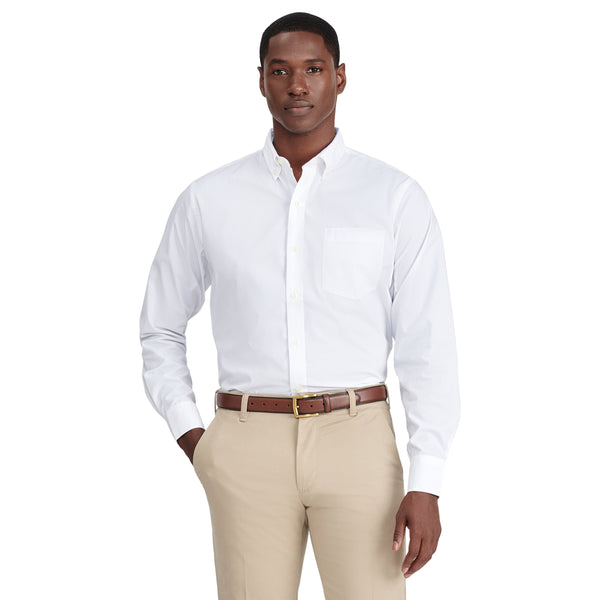 PERFORMANCE COMFORT LONG-SLEEVE SOLID BUTTON-DOWN SHIRT - BRIGHT WHITE