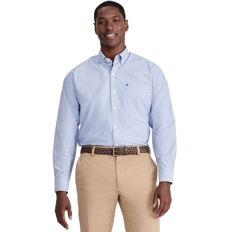 BUTTON-DOWN LONG-SLEEVE STRETCH PERFORMANCE SOLID SHIRT - MAZARINE BLUE