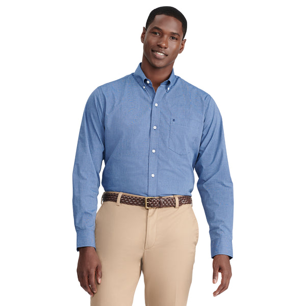 PERFORMANCE COMFORT LONG-SLEEVE SOLID BUTTON-DOWN SHIRT - ESTATE BLUE