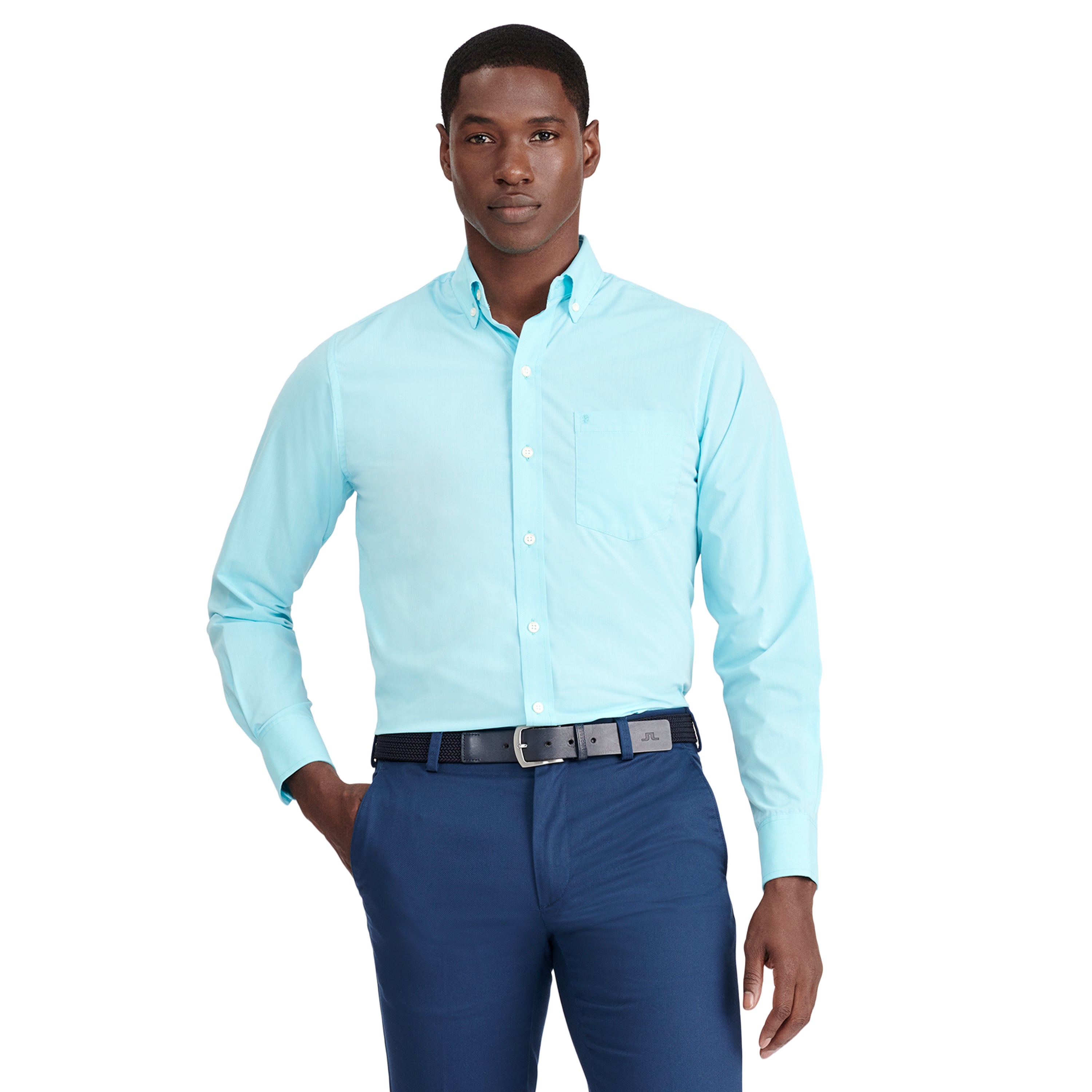 BUTTON DOWN LONG SLEEVE STRETCH PERFORMANCE SOLID SHIRT BLUE RADIANCE ...