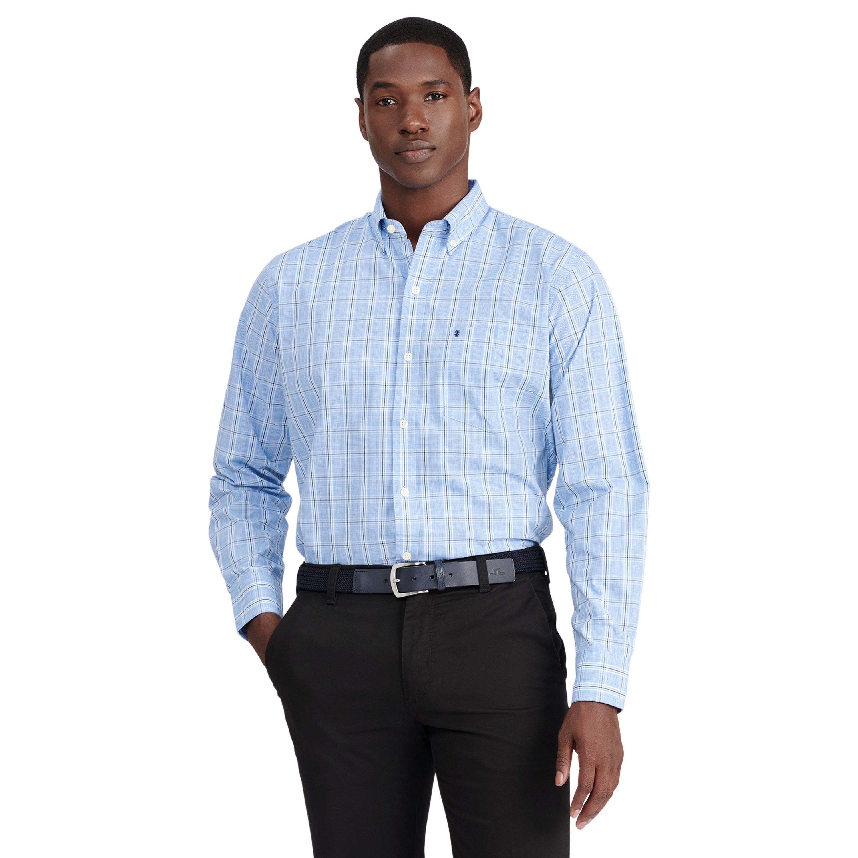 BUTTON DOWN LONG SLEEVE STRETCH PERFORMANCE SOLID SHIRT BLUE REVIVAL – IZOD