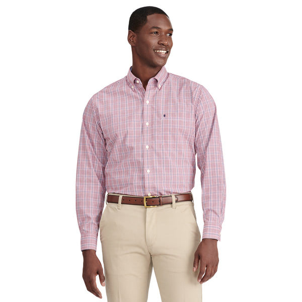 PERFORMANCE COMFORT LONG SLEEVE PLAID BUTTON DOWN SHIRT - BIKING RED