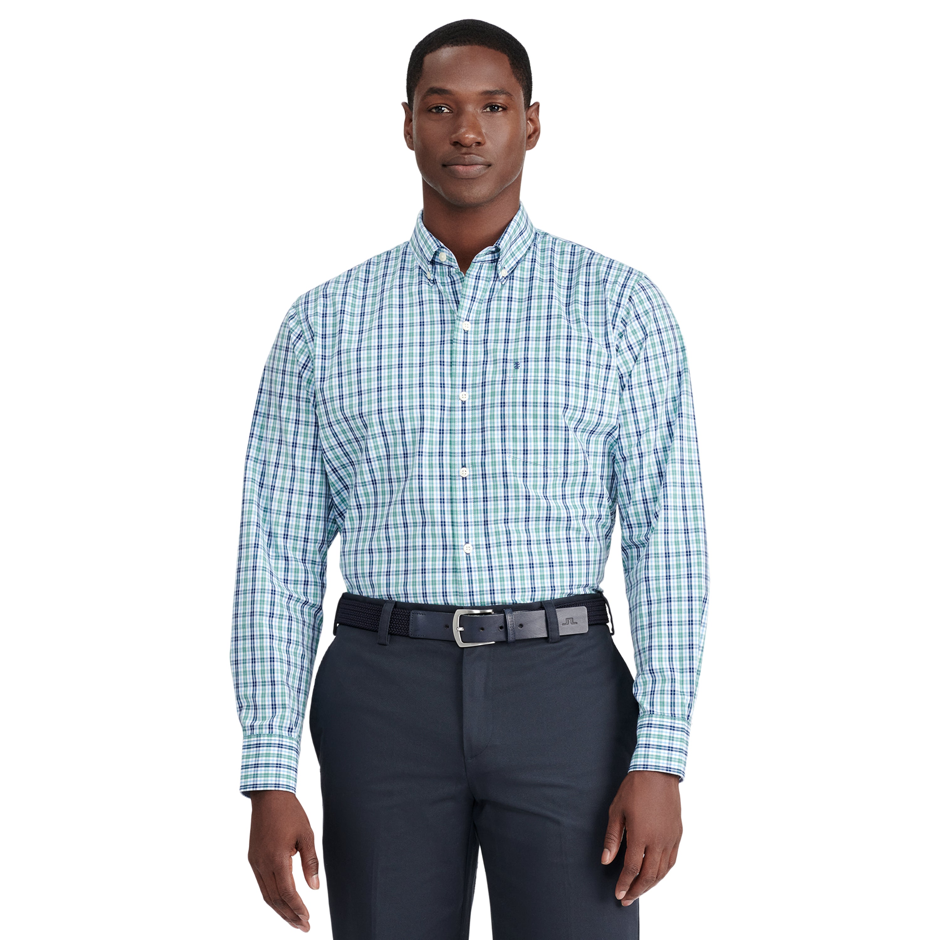 BUTTON DOWN LONG SLEEVE STRETCH PERFORMANCE SOLID SHIRT DEEP SEA – IZOD