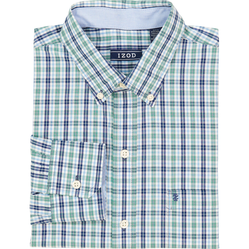 PERFORMANCE COMFORT LONG-SLEEVE PLAID BUTTON-DOWN SHIRT - DEEP SEA