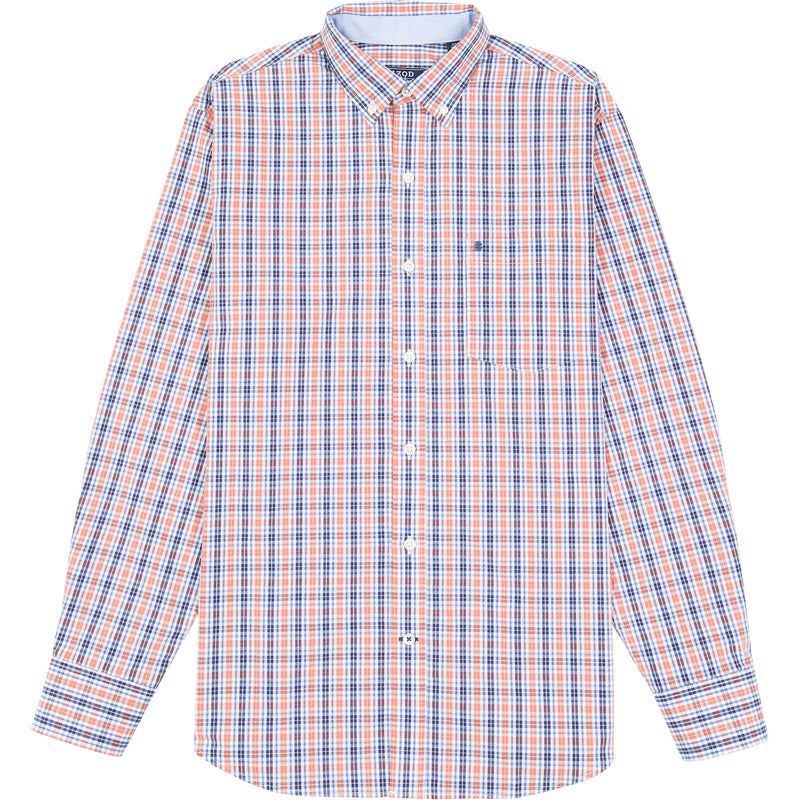 PERFORMANCE COMFORT LONG SLEEVE PLAID BUTTON DOWN SHIRT - ORANGE RUST