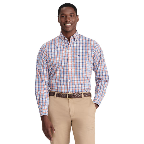 PERFORMANCE COMFORT LONG SLEEVE PLAID BUTTON DOWN SHIRT - ORANGE RUST