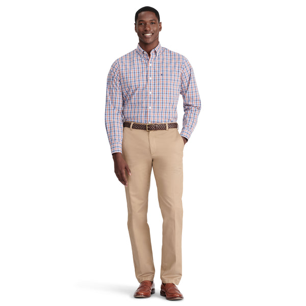 PERFORMANCE COMFORT LONG SLEEVE PLAID BUTTON DOWN SHIRT - ORANGE RUST