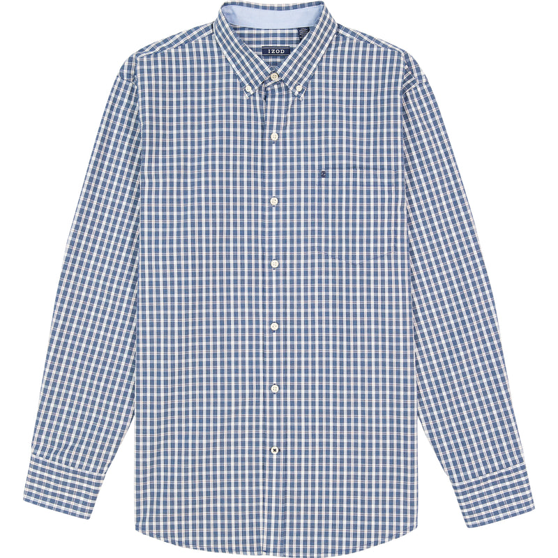 PERFORMANCE COMFORT LONG SLEEVE PLAID BUTTON DOWN SHIRT - ESTATE BLUE