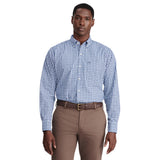 PERFORMANCE COMFORT LONG SLEEVE PLAID BUTTON DOWN SHIRT - ESTATE BLUE