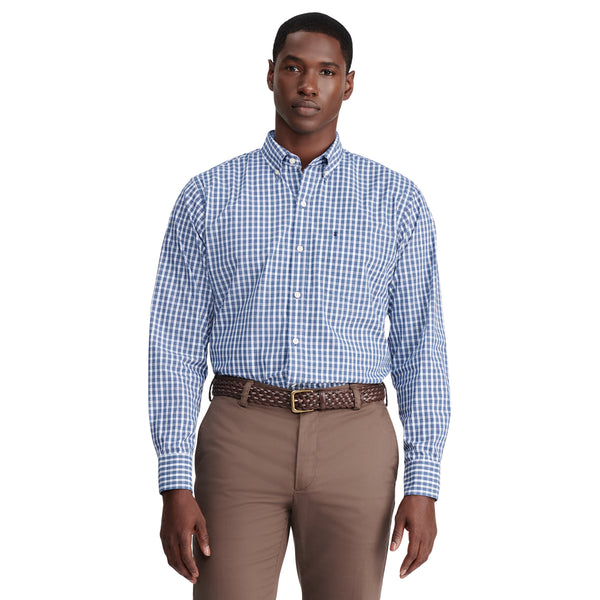 PERFORMANCE COMFORT LONG SLEEVE PLAID BUTTON DOWN SHIRT - ESTATE BLUE