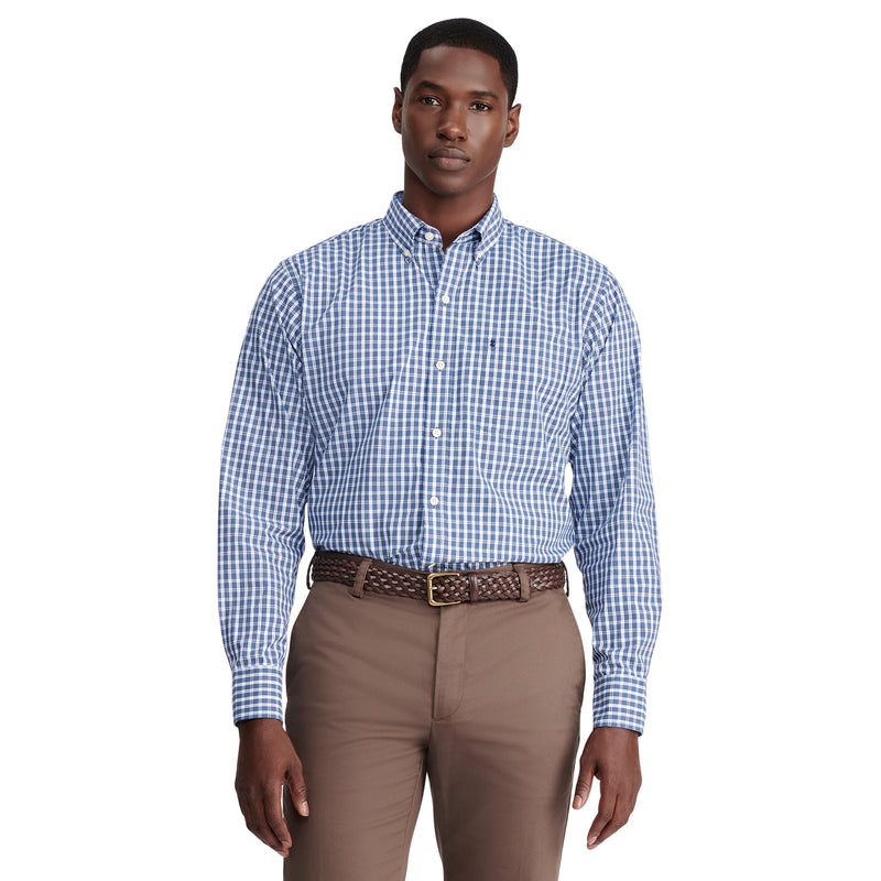 PERFORMANCE COMFORT LONG SLEEVE PLAID BUTTON DOWN SHIRT - ESTATE BLUE