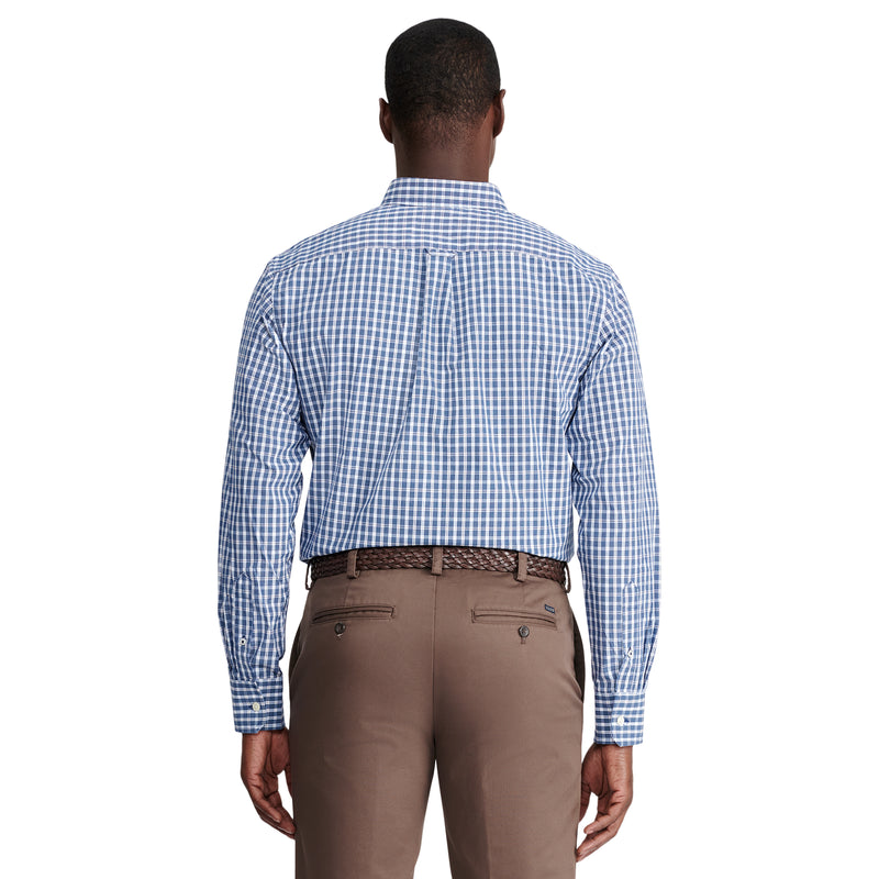 PERFORMANCE COMFORT LONG SLEEVE PLAID BUTTON DOWN SHIRT - ESTATE BLUE