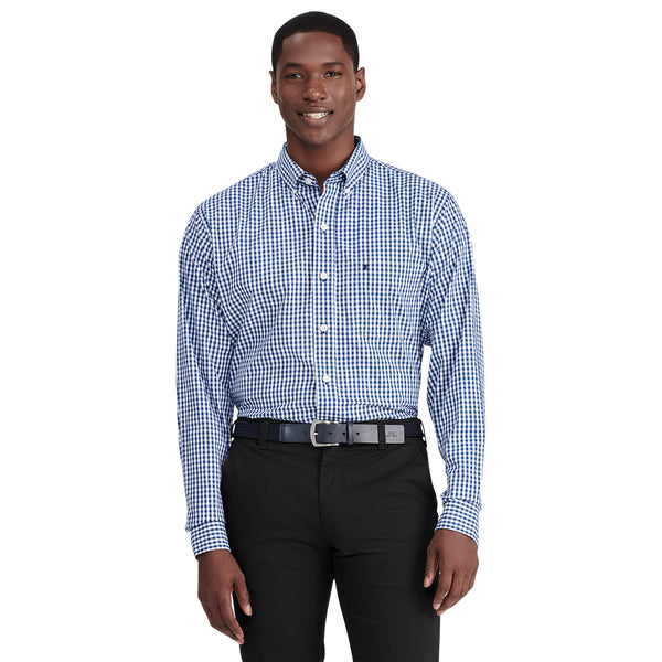 PERFORMANCE COMFORT LONG SLEEVE PLAID BUTTON DOWN SHIRT - ESTATE BLUE