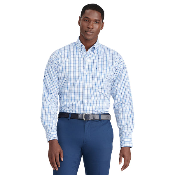 PERFORMANCE COMFORT LONG SLEEVE PLAID BUTTON DOWN SHIRT - TURKISH SEA