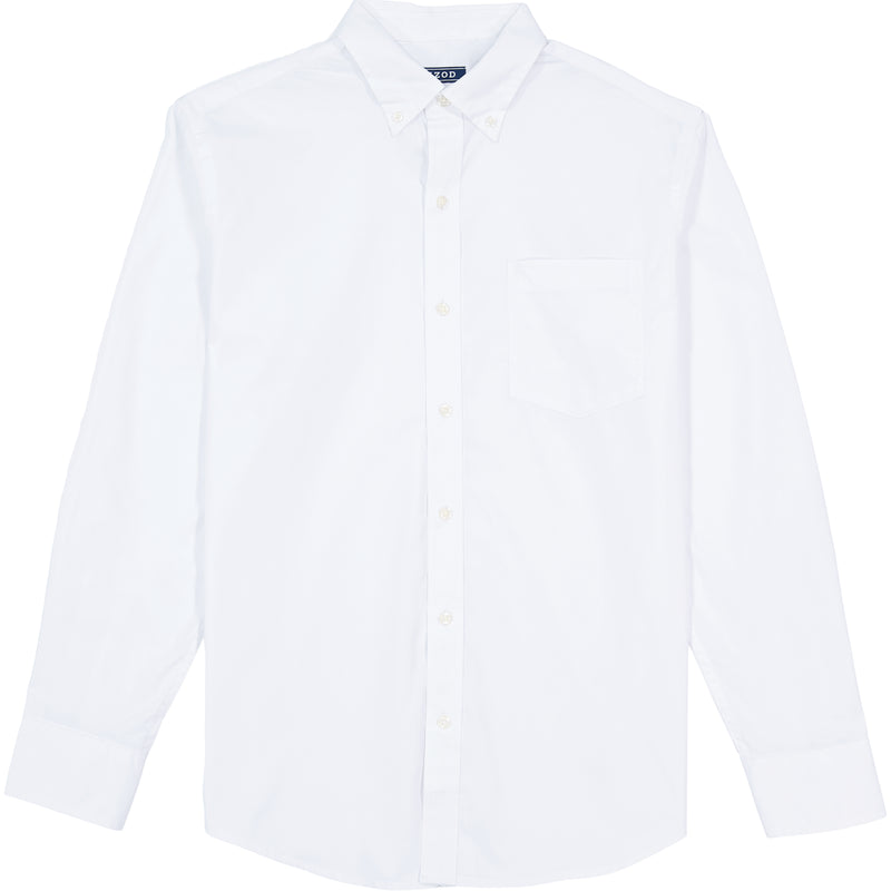 BIG AND TALL PERFORMANCE COMFORT LONG-SLEEVE SOLID BUTTON-DOWN SHIRT - BRIGHT WHITE