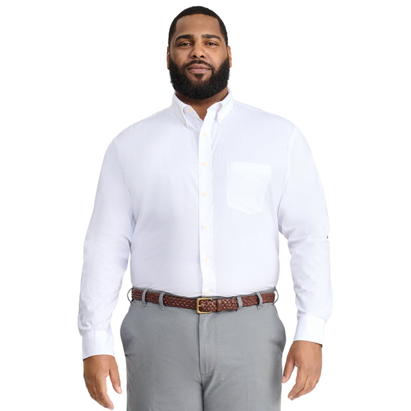 BIG AND TALL PERFORMANCE COMFORT LONG-SLEEVE SOLID BUTTON-DOWN SHIRT - BRIGHT WHITE