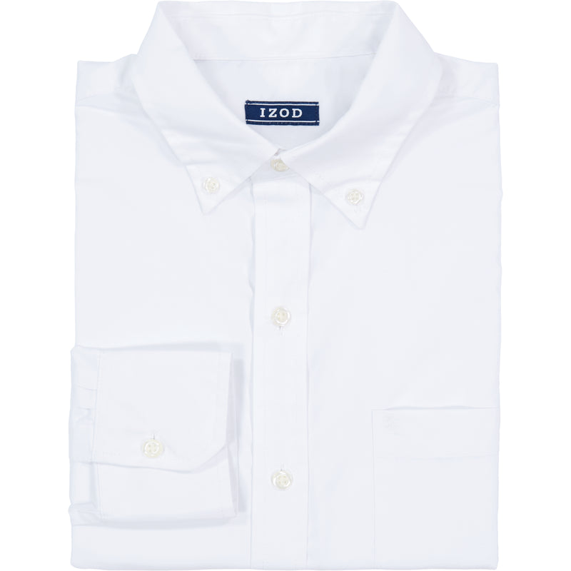 BIG AND TALL PERFORMANCE COMFORT LONG-SLEEVE SOLID BUTTON-DOWN SHIRT - BRIGHT WHITE