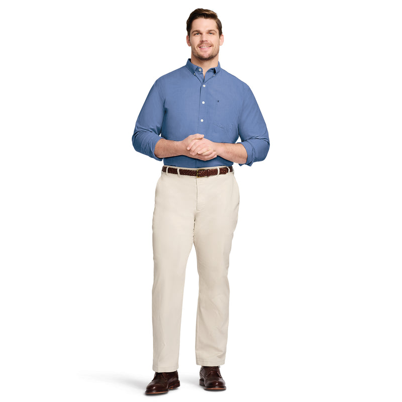 BIG AND TALL PERFORMANCE COMFORT LONG-SLEEVE SOLID BUTTON-DOWN SHIRT - ESTATE BLUE