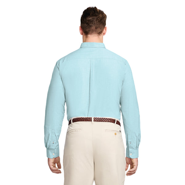 BIG AND TALL PERFORMANCE COMFORT LONG-SLEEVE SOLID BUTTON-DOWN SHIRT - BLUE RADIANCE