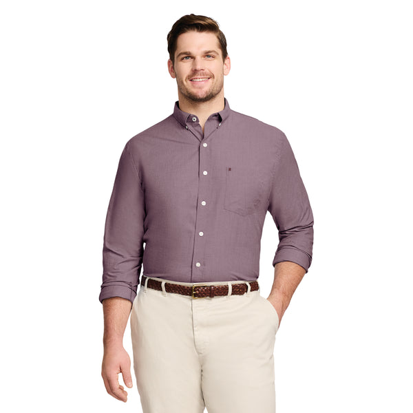 BIG AND TALL PERFORMANCE COMFORT LONG-SLEEVE SOLID BUTTON-DOWN SHIRT - PORT ROYALE