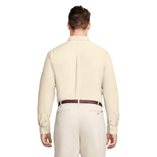 BIG AND TALL PERFORMANCE COMFORT LONG-SLEEVE SOLID BUTTON-DOWN SHIRT - GOLDEN CREAM