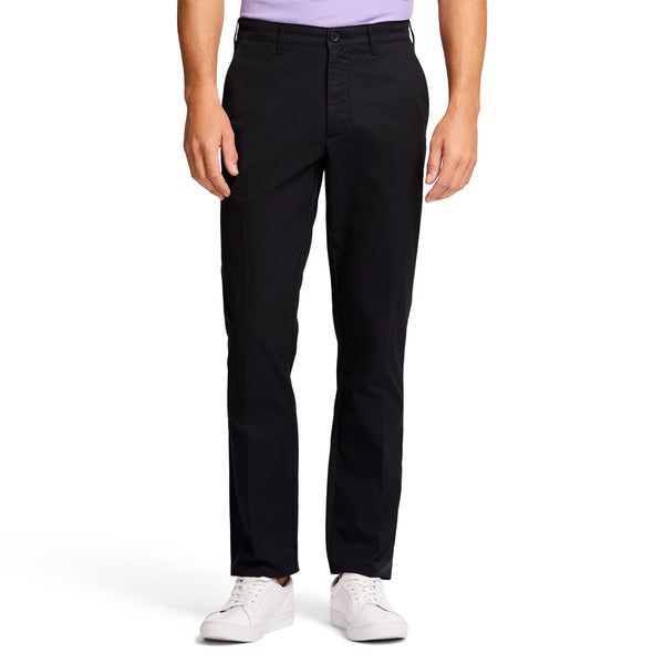 PERFORMANCE STRETCH FLAT-FRONT STRAIGHT FIT CHINO PANTS - BLACK