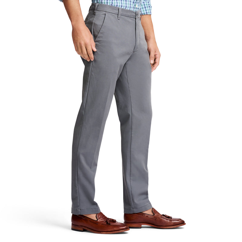 PERFORMANCE STRETCH FLAT-FRONT STRAIGHT FIT CHINO PANTS - SMOKED PEARL