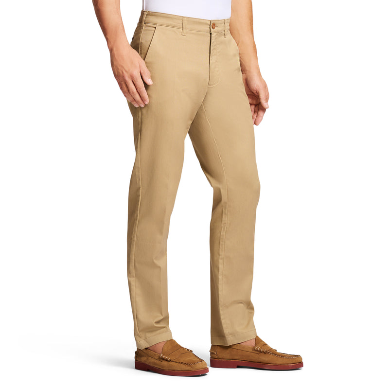 PERFORMANCE STRETCH FLAT-FRONT STRAIGHT FIT CHINO PANTS - CEDARWOOD KHAKI