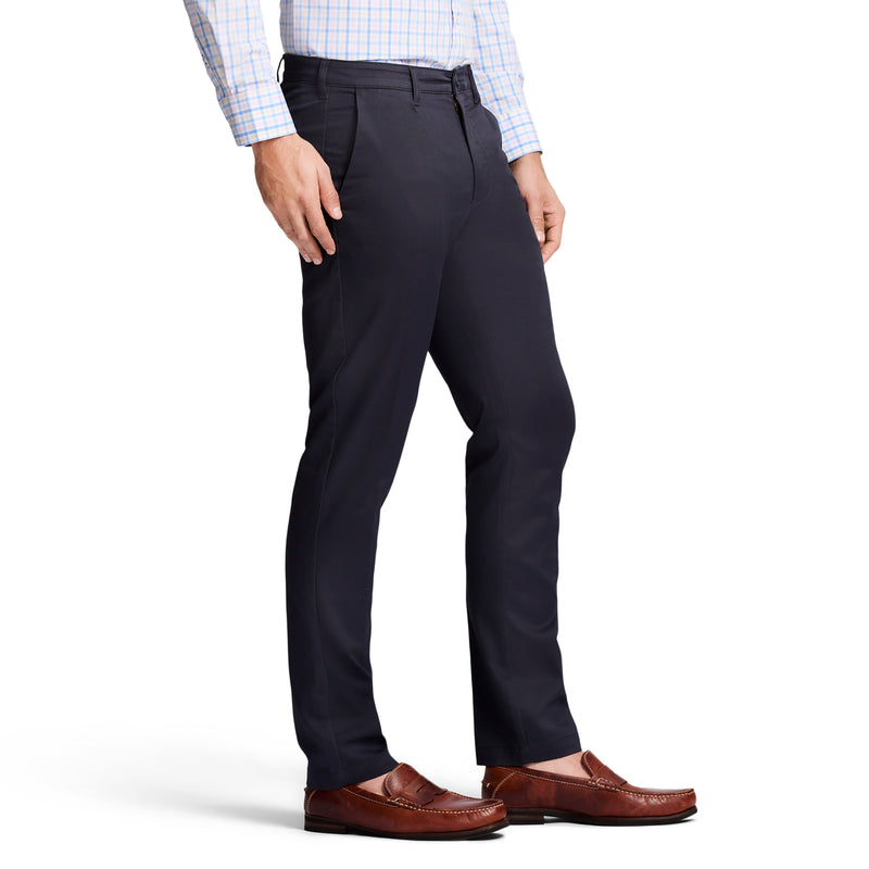 PERFORMANCE STRETCH FLAT-FRONT STRAIGHT FIT CHINO PANTS - NAVY