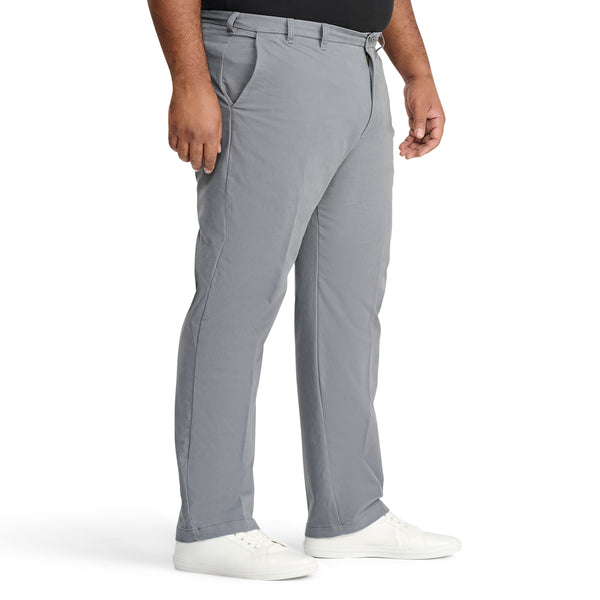 BIG & TALL PERFORMANCE FLAT FRONT CHINO PANTS - SMOKED PEARL