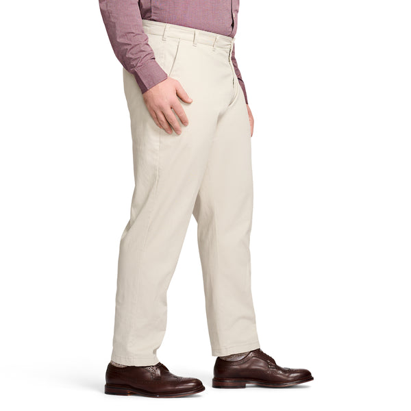 BIG & TALL PERFORMANCE FLAT FRONT CHINO PANTS - WARM PEARL