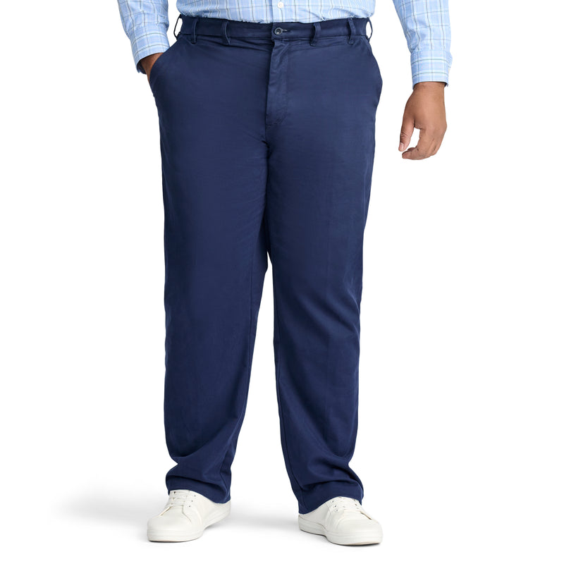 BIG AND TALL PERFORMANCE FLAT-FRONT CHINO PANT - NAVY