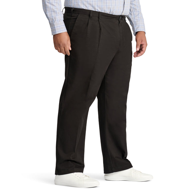 BIG AND TALL PERFORMANCE STRETCH PLEATED CHINO PANT - BLACK