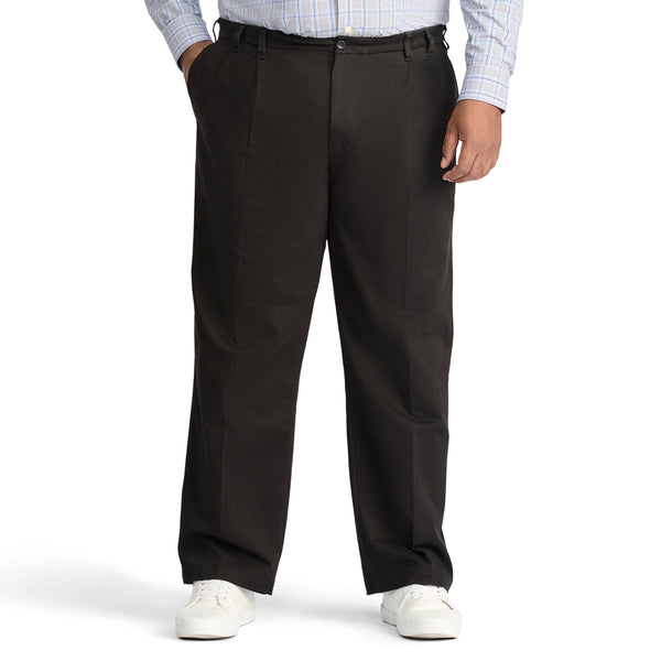 BIG AND TALL PERFORMANCE STRETCH PLEATED CHINO PANT - BLACK