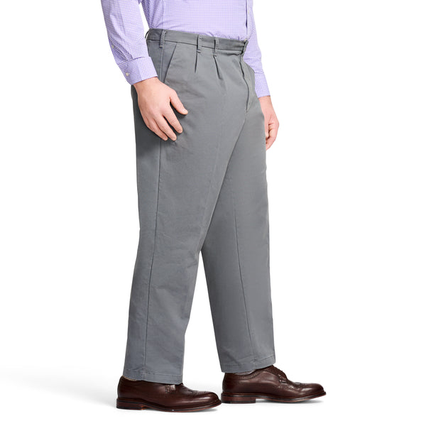 BIG & TALL PERFORMANCE FLAT FRONT CHINO PANTS - SMOKED PEARL