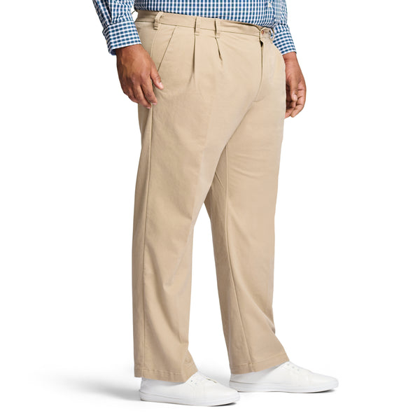 BIG & TALL PERFORMANCE FLAT FRONT CHINO PANTS - CEDARWOOD KHAKI