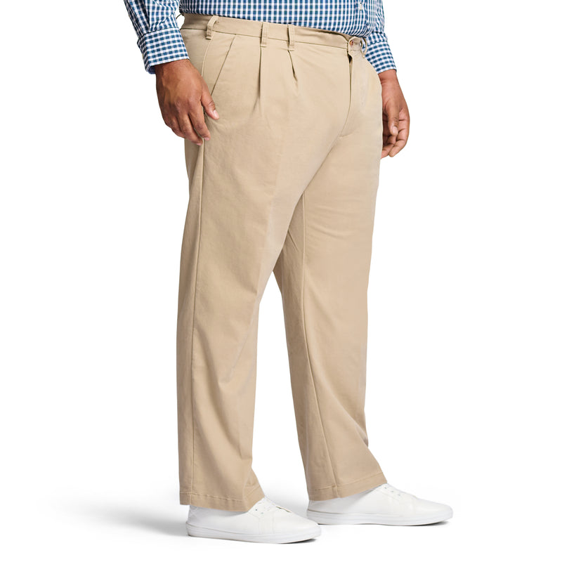 BIG AND TALL PERFORMANCE STRETCH PLEATED CHINO PANT - CEDARWOOD KHAKI