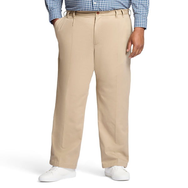 BIG AND TALL PERFORMANCE STRETCH PLEATED CHINO PANT - CEDARWOOD KHAKI