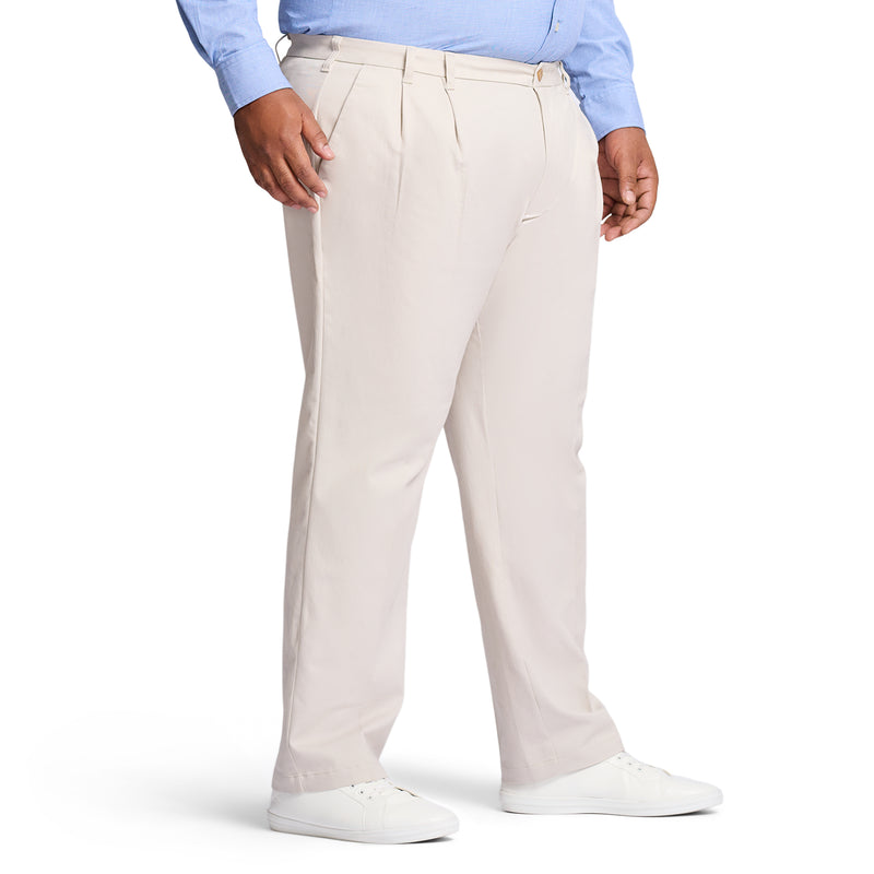 BIG AND TALL PERFORMANCE STRETCH PLEATED CHINO PANT - WARM PEARL