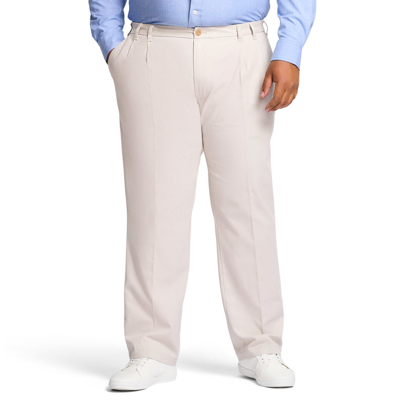 BIG AND TALL PERFORMANCE STRETCH PLEATED CHINO PANT - WARM PEARL