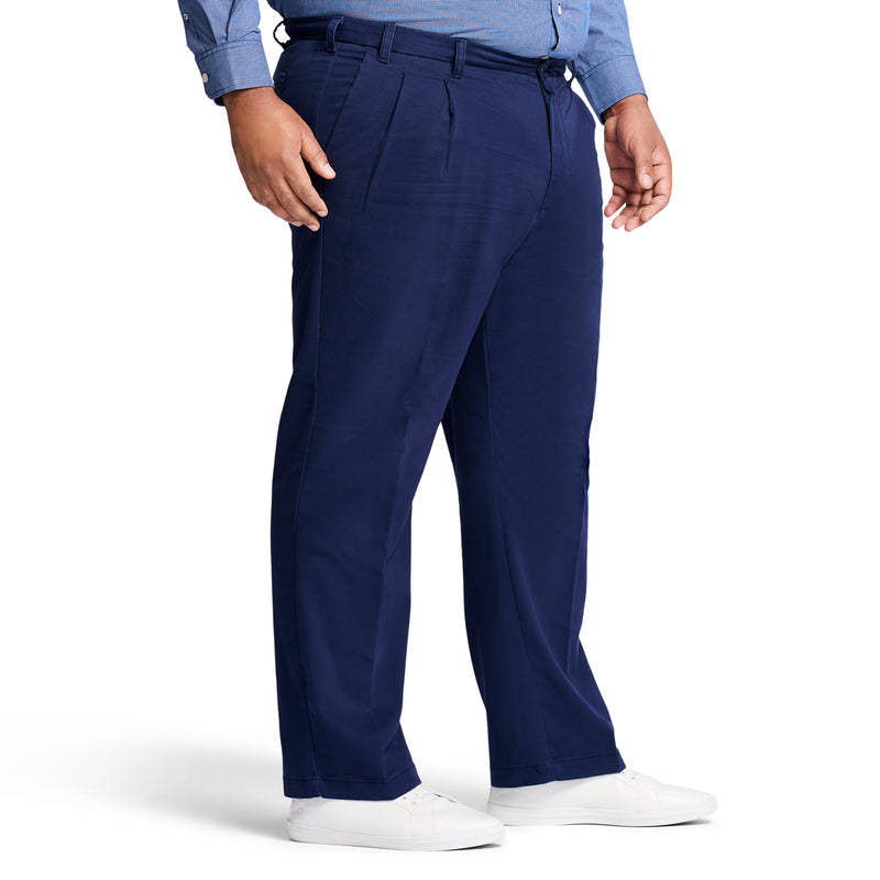 BIG AND TALL PERFORMANCE STRETCH PLEATED CHINO PANT - NAVY