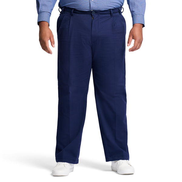 BIG AND TALL PERFORMANCE STRETCH PLEATED CHINO PANT - NAVY