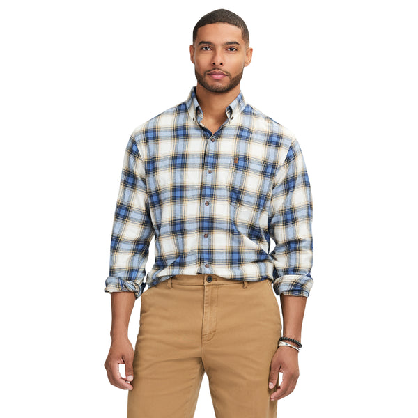 STRATTON FLANNEL LONG-SLEEVE BUTTON-DOWN SHIRT - BIJOU BLUE