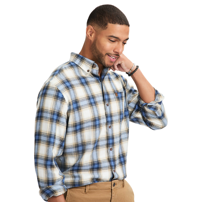 STRATTON FLANNEL LONG-SLEEVE BUTTON-DOWN SHIRT - BIJOU BLUE