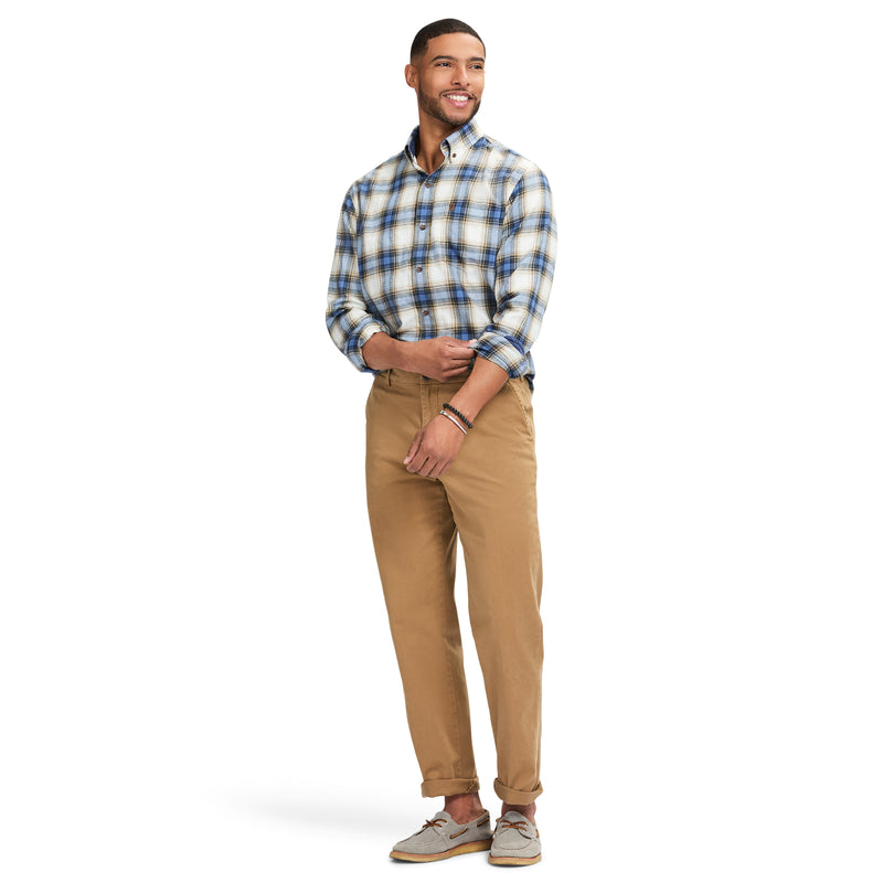 STRATTON FLANNEL LONG-SLEEVE BUTTON-DOWN SHIRT - BIJOU BLUE