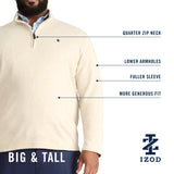 BIG & TALL QUARTER ZIP SWEATER FLEECE - LT GREY HTHR